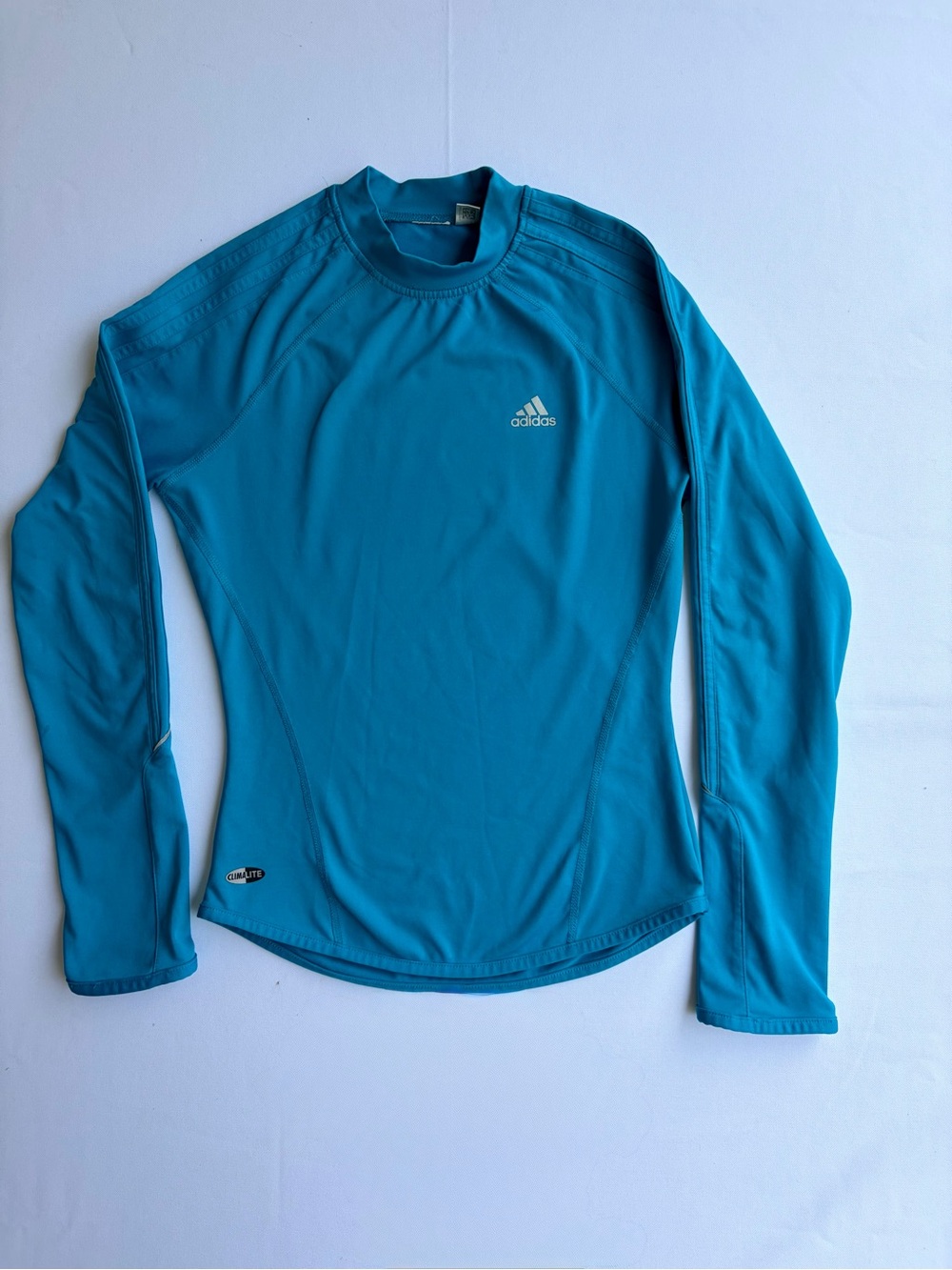 Adidas Climalite Long Sleeve Mock Neck Athletic Top - Bright Turquoise Blue S